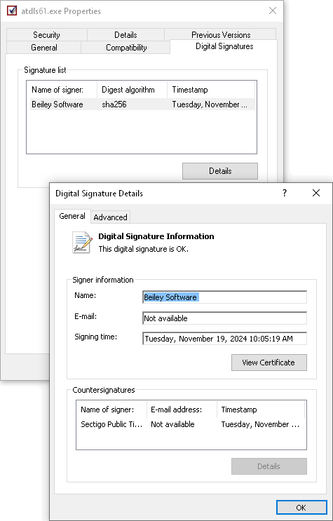 file properties digital signature