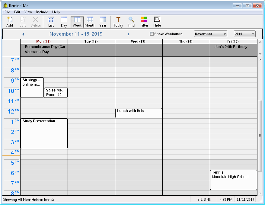 week calendar view